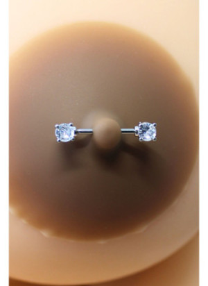 Paire de cache-tétons piercing barre faux diamant peau foncée - XP001F